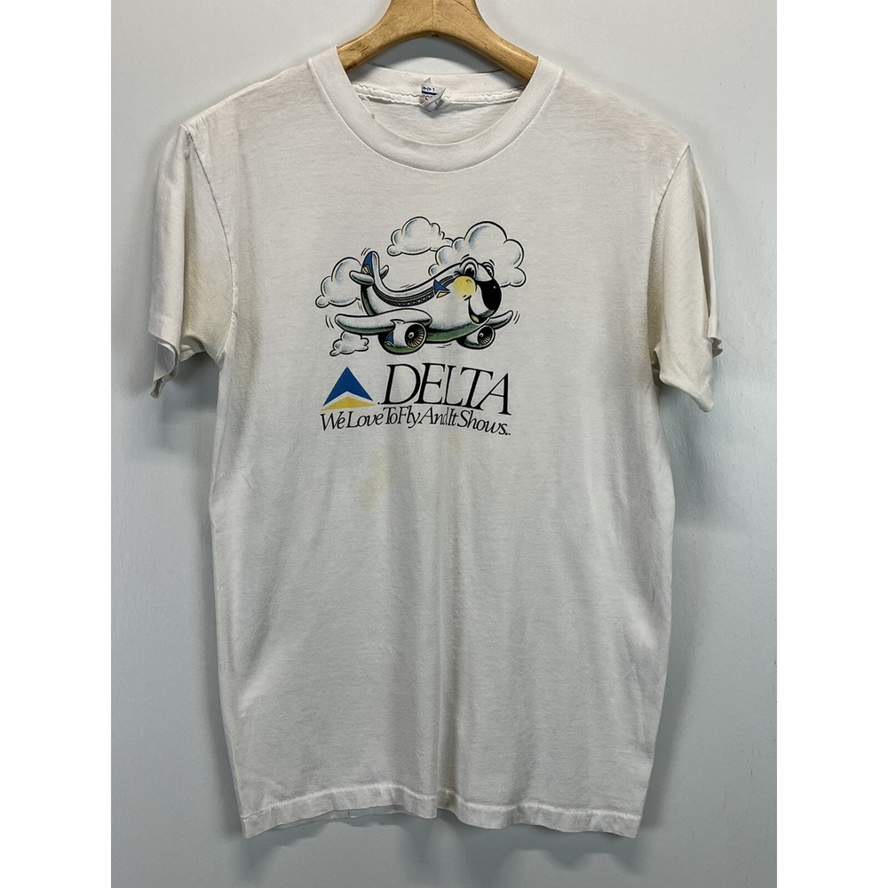 Vintage Delta Airlines Single Stitch Tshirt Sz Large Thrashed Made In USA
